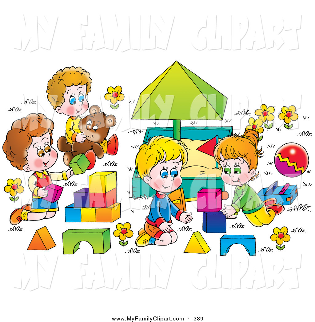 Larger Preview  Clip Art Of A Happy Children Playing With Blocks And