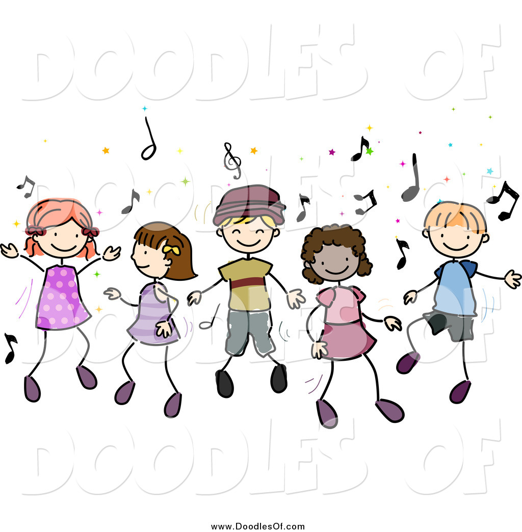 Vector Clipart Of Doodled Diverse Children Dancing To Music By Bnp