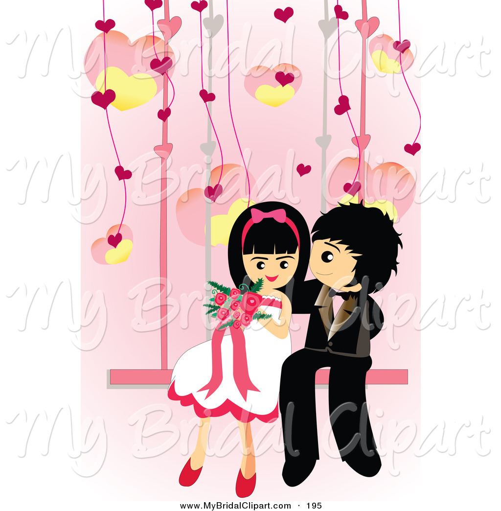 Bridal Clipart Of A Cute Wedding Couple Sitting Down On A Swing By