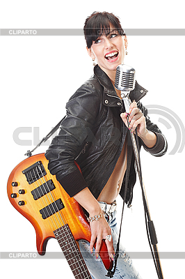 And Vektor Eps Clipart   Cliparto Girl Singing Into Microphone Clipart