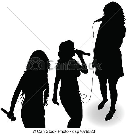 Vectors Of Singing Girl With A Microphone Black Silhouette   Singing