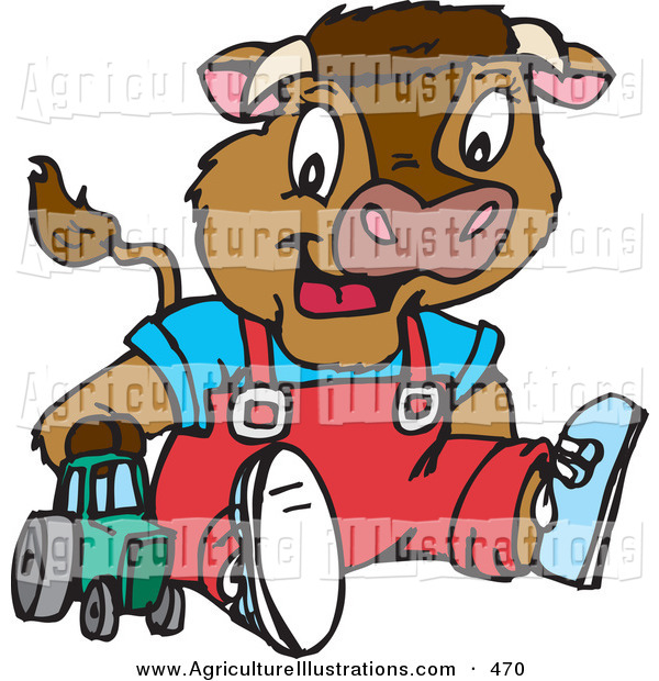Agriculture Clipart Of A Cute Young Brown Calf With Horns Wearing
