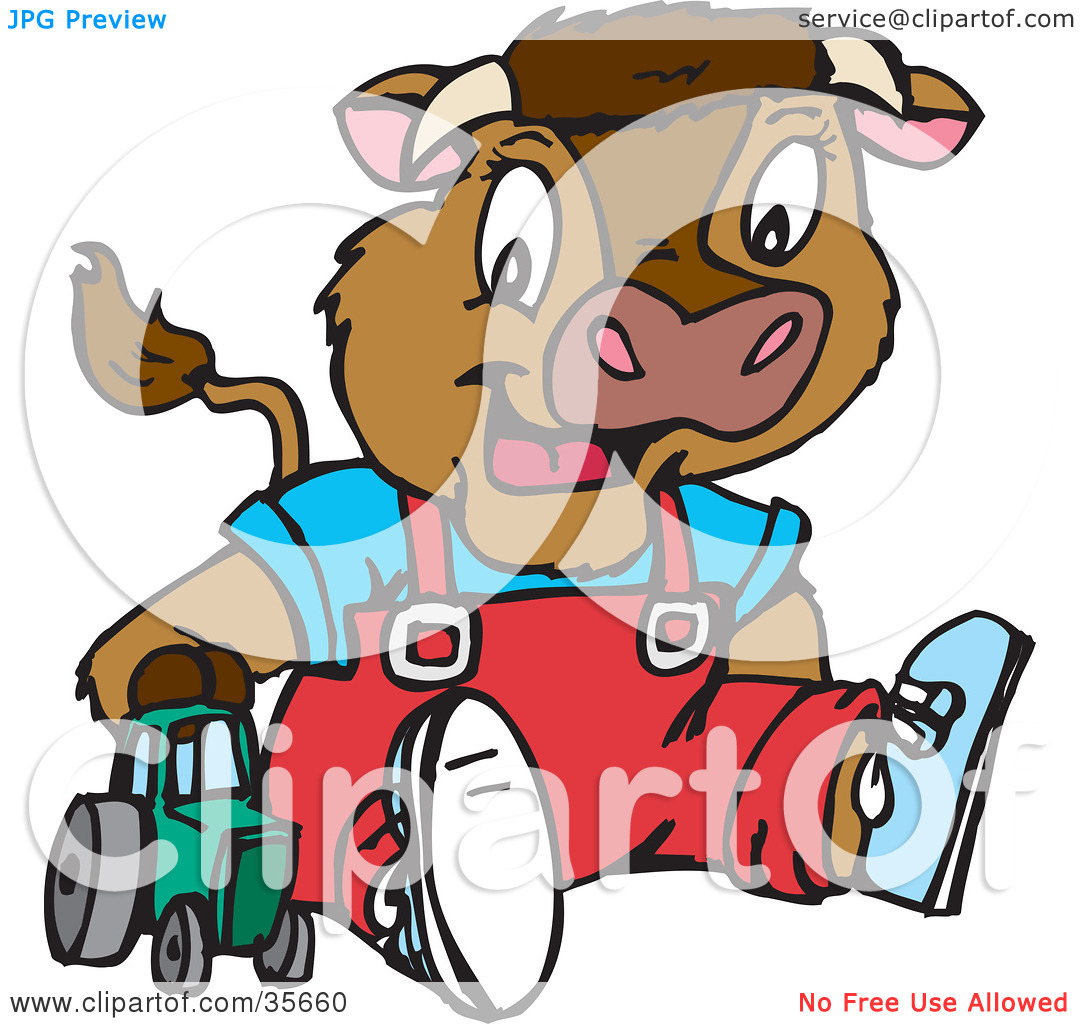 Clipart Illustration Of A Cute Young Calf With Horns Wearing Clothes
