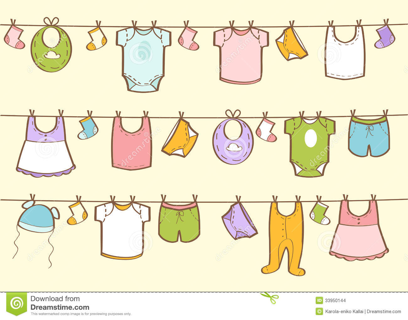 Cute Hand Drawn Baby Clothes Stock Images   Image  33950144