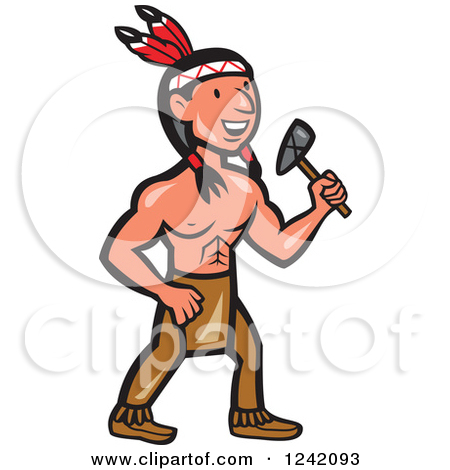 Cartoon Native American Indian Brave Holding A Tomahawk By Patrimonio