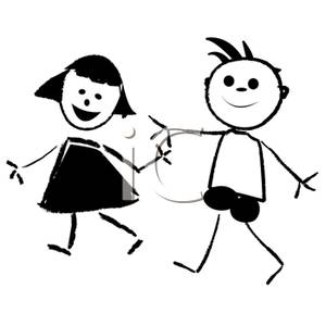 Of Two Children Walking To School   Royalty Free Clipart Picture