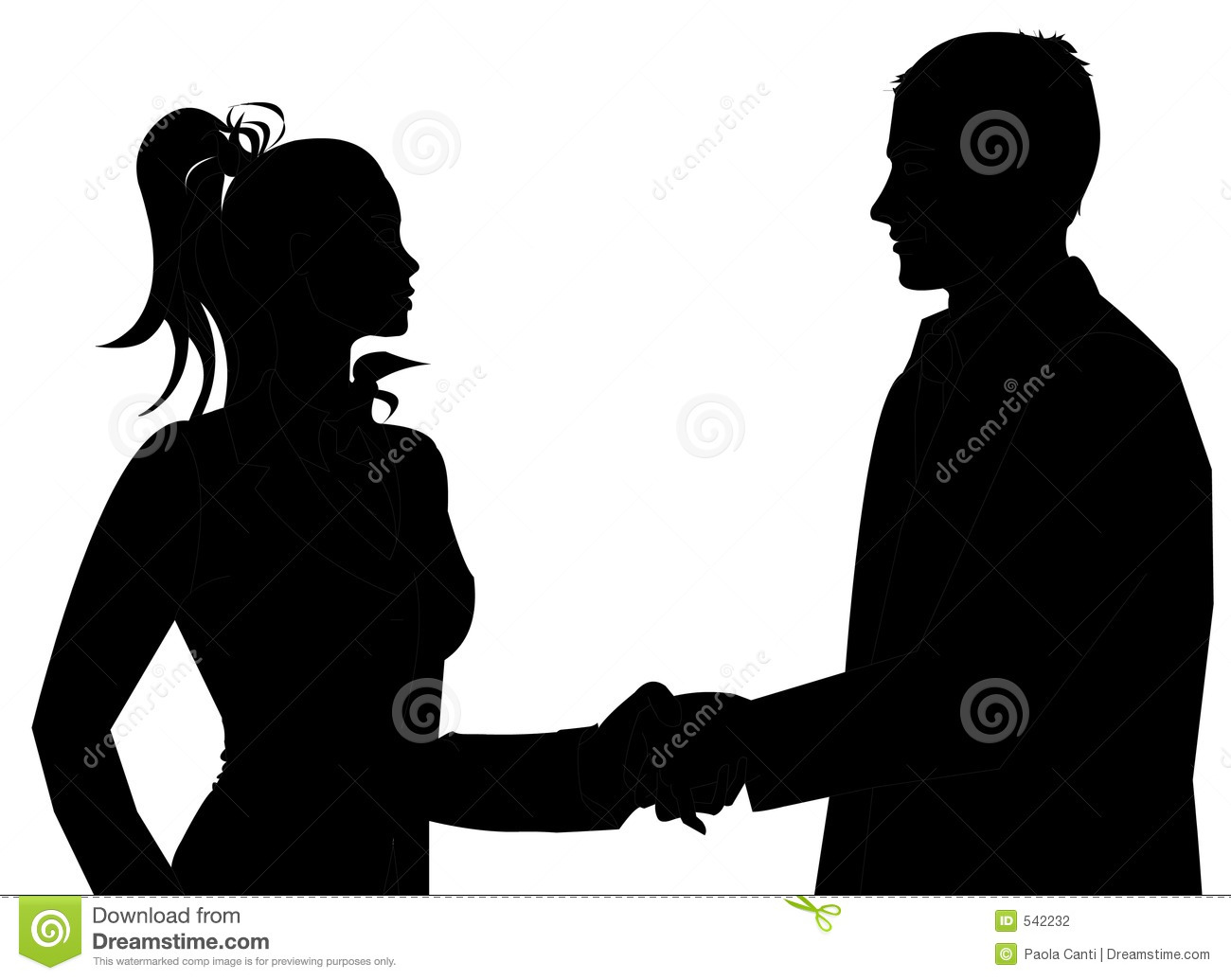 Man And Woman Business Silhouette Shaking Hands To Introduce