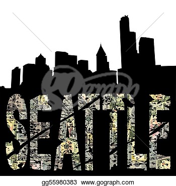 Clip Art   Seattle Grunge Text With Skyline  Stock Illustration