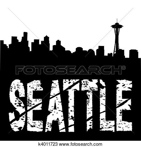 Drawing   Seattle Text With Skyline  Fotosearch   Search Clipart