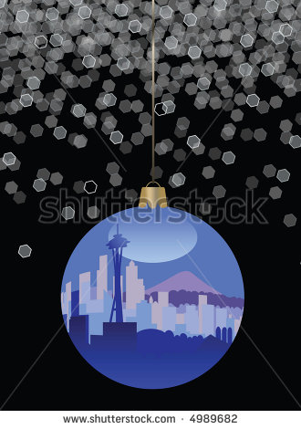 Seattle Skyline Christmas Ornament   Stock Photo