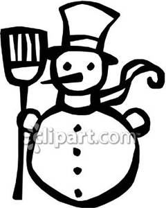 Black And White Snowman With A Broom   Royalty Free Clipart Picture