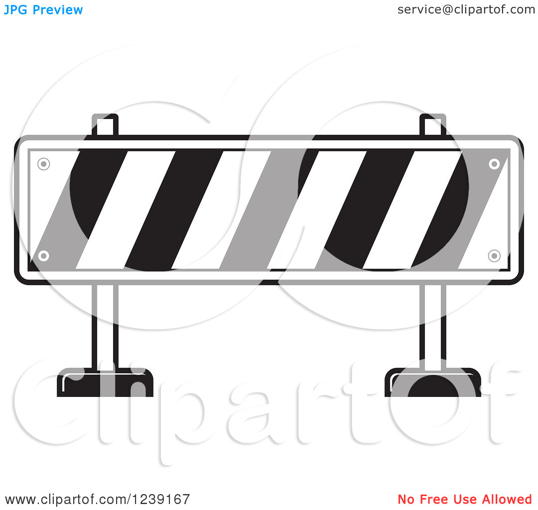 Clipart Of A Black And White Road Block Construction Barrier   Royalty