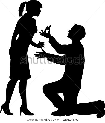 Vector Silhouette Illustration Depicting A Marriage Proposal   Stock