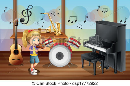 Female Musician Inside The Room With Musical Instruments