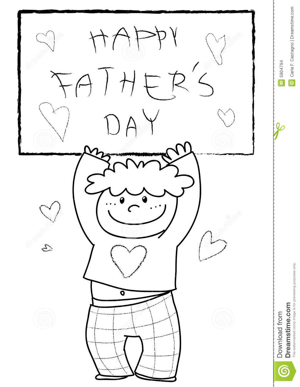 Boy Wishing Happy Father S Day  Black And White Vector Illustration
