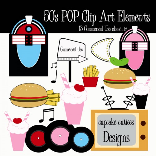 50s Pop Digital Clip Art Commerical Use Elements 1950 Clipart