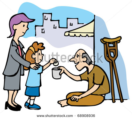 Girl And Woman Give Money To A Beggar Stock Vector 68908936