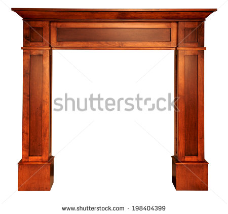 Dark Wood Stained Shaker Fireplace Mantle Isolated On White   Stock