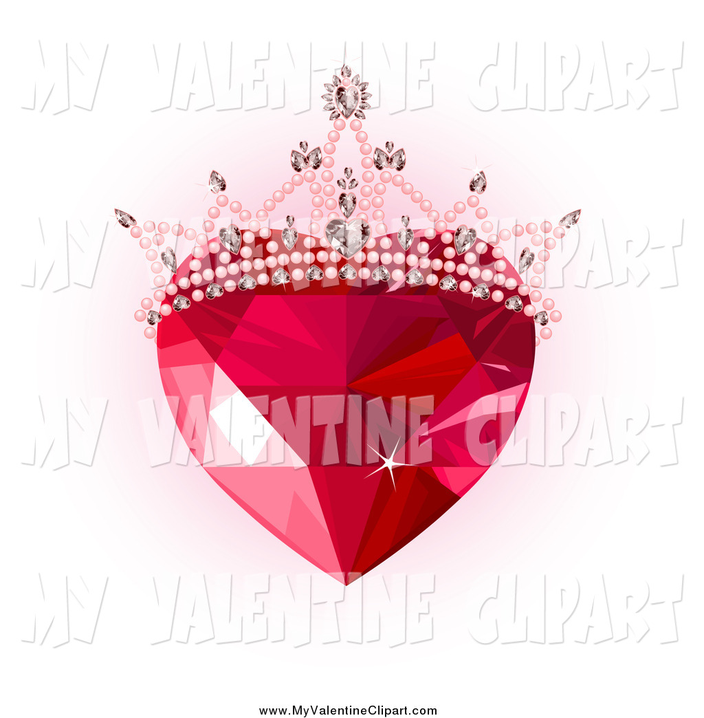 Valentine Clipart Of A Ruby Gem Heart With A Tiara Over Pink And White
