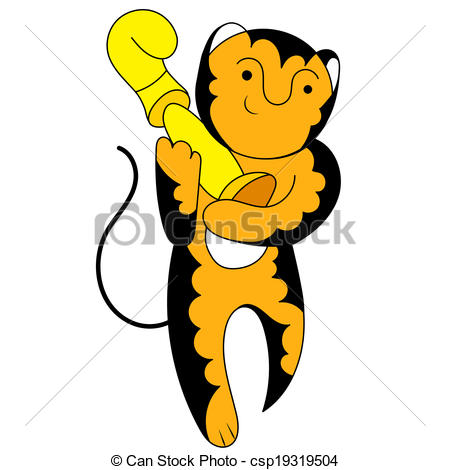 Clipart Of Cartoon Tiger Champion With A Triumphant Cup Of Oriental