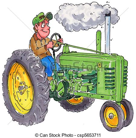 Clipart Of Tractor   A Farmer Sitting On An Old Tractor Csp5653711