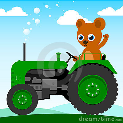 Cute Bear Driving An Old Tractor Royalty Free Stock Images   Image