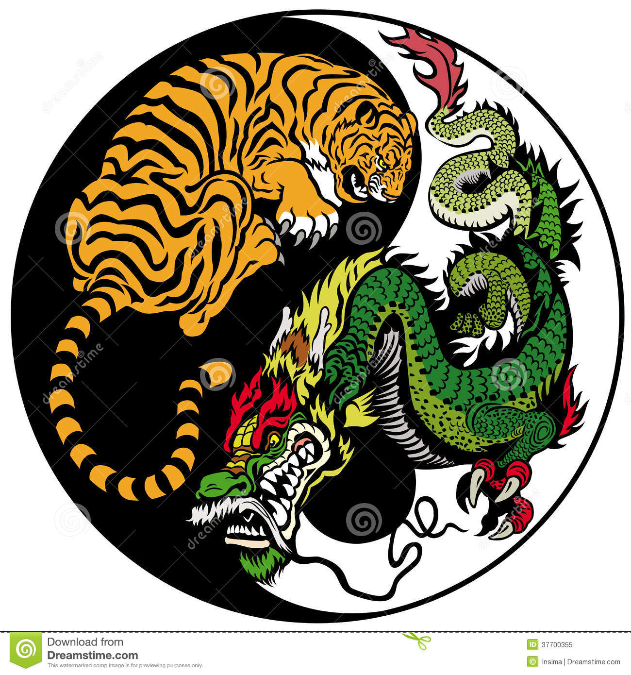 Dragon And Tiger Yin Yang Symbol Of Harmony And Balance Illustration