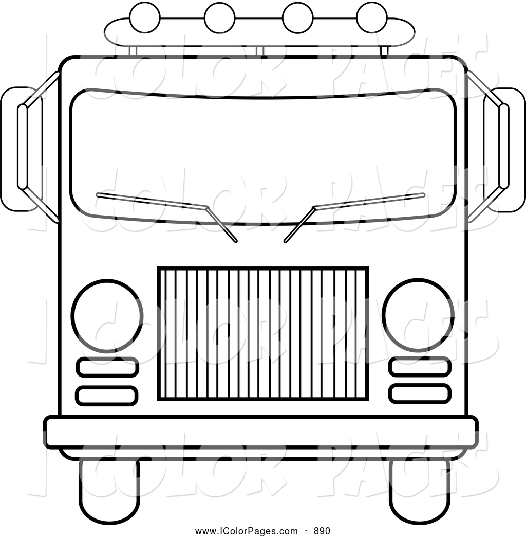 Vector Coloring Page Of A Front View Of A Big Red Fire Engine Coloring